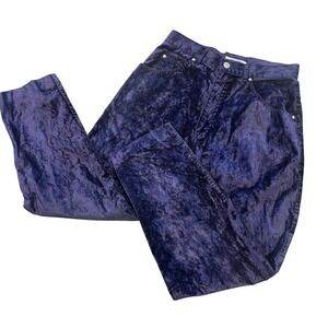 Vintage 80s Gotcha Covered Velvet Crushed Pants Blue High Waisted Straight Leg 8